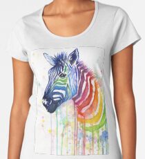 Camiseta premium de cuello ancho Rainbow Zebra Acuarela Animal Painting