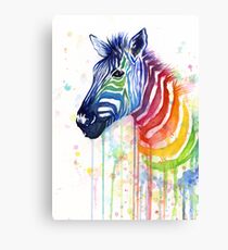 Rainbow Zebra Watercolor Animal Painting Canvas Print