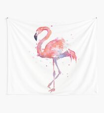 Pink Flamingo Watercolor Illustration Tapestry