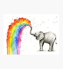 Baby Elephant Spraying Rainbow Photographic Print