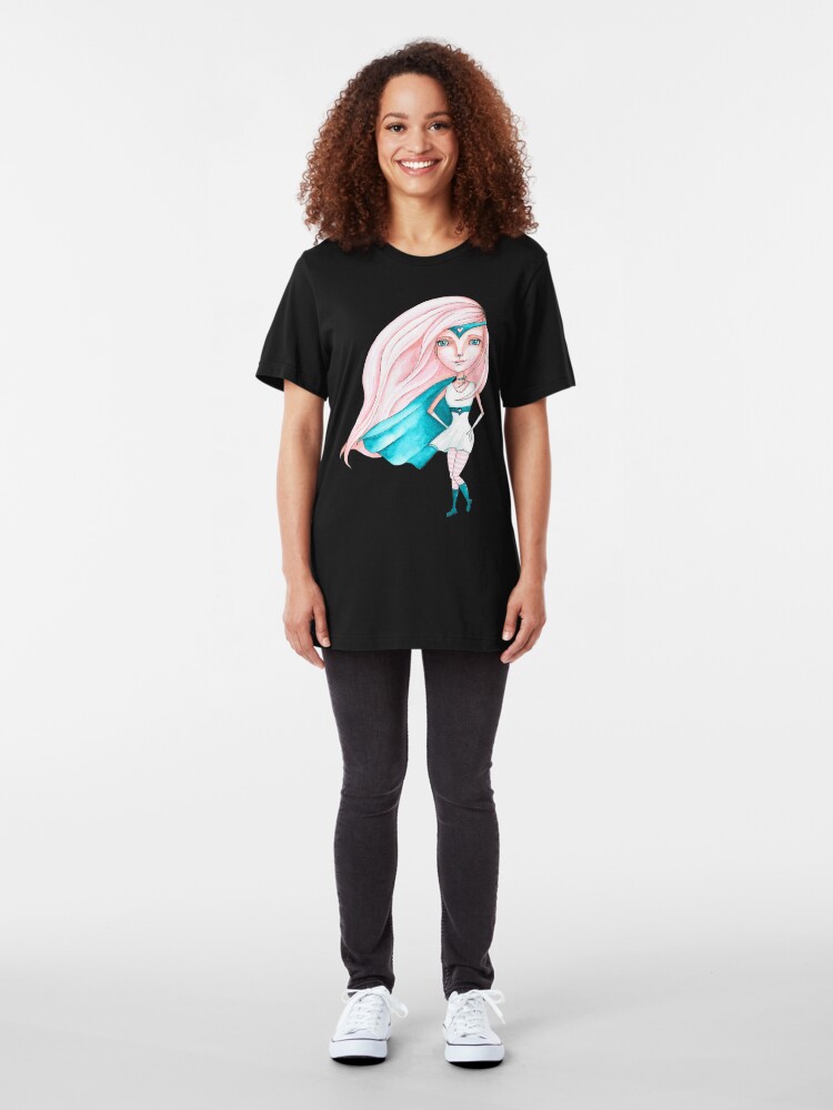 Alternate view of Super Gal - Teal Version Slim Fit T-Shirt
