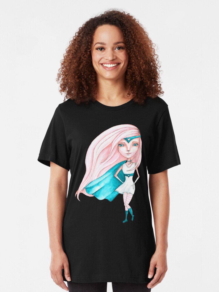 Alternate view of Super Gal - Teal Version Slim Fit T-Shirt