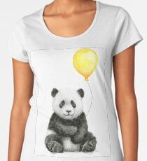 Camiseta premium para mujer Baby Panda con globo amarillo Whimsical Acuarela Animal