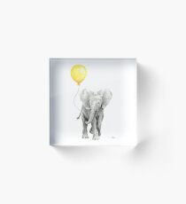 Elefant-Baby-Aquarell mit gelbem Ballon Acrylblock
