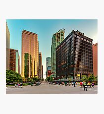 Street in downtown of Vancouver with mirror skyscrapers in a golden hour Photographic Print