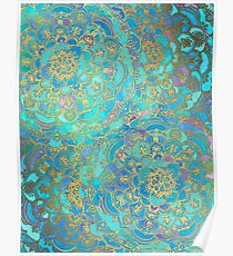 Saphir und Jade Glasmalerei Mandalas Poster