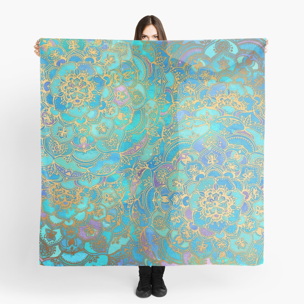 Sapphire & Jade Stained Glass Mandalas Scarf