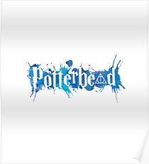 Potterheads and hp hallows with splashes outline (blue watercolors true) - wand, cloak, stone Poster