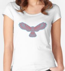 Flying Nocturnal Owl In Mosaic Art Women's Fitted Scoop T-Shirt