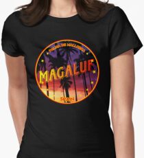 Magaluf, Magaluf tshirt, Magaluf sticker, Spain, with palmtrees, black bg Women's Fitted T-Shirt