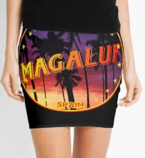 Magaluf, Magaluf tshirt, Magaluf sticker, Spain, with palmtrees, black bg Mini Skirt