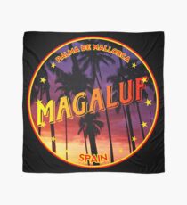 Magaluf, Magaluf tshirt, Magaluf sticker, Spain, with palmtrees, black bg Scarf