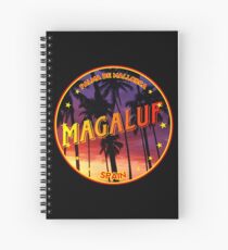 Magaluf, Magaluf tshirt, Magaluf sticker, Spain, with palmtrees, black bg Spiral Notebook