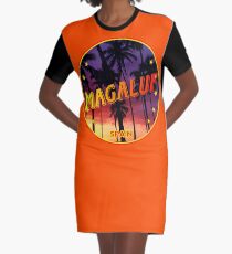Magaluf, Magaluf poster, tshirt, Spain, with palmtrees, orange bg Graphic T-Shirt Dress