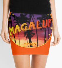 Magaluf, Magaluf poster, tshirt, Spain, with palmtrees, orange bg Mini Skirt