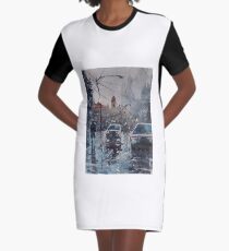 Streetscape watercolor Graphic T-Shirt Dress