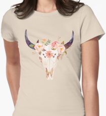 Ethnic Flowers Bull Head Women's Fitted T-Shirt
