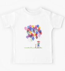 Girl with balloons whimsical watercolor illustration Kids Tee