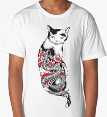 Cat in Grey Snake Tattoo Long T-Shirt