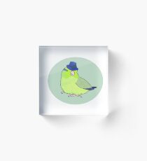 Green Parrotlet with a Fedora Acrylic Block