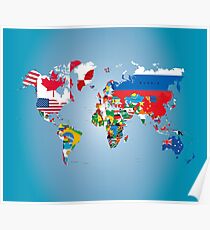 Traveler World Map Flags Poster