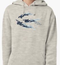 Orca in Motion / blush ocean pattern Pullover Hoodie