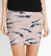 Orca in Motion / blush ocean pattern Mini Skirt