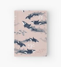 Orca in Motion / blush ocean pattern Hardcover Journal