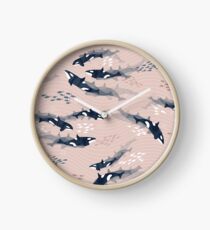 Orca in Motion / blush ocean pattern Clock
