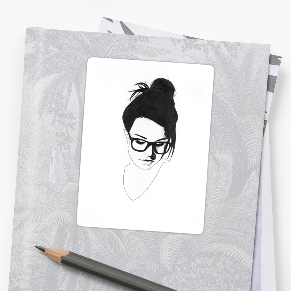 Nerdy Girl With Bun And Glasses Sticker By Denny Stoekenbroek