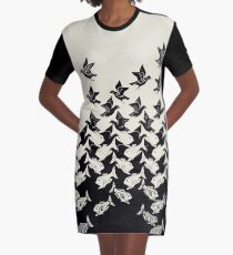 Fish and Birds Art Deco Tessellation Graphic T-Shirt Dress