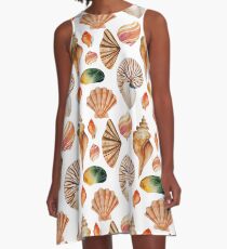 Coral pink orange watercolor nautical seashells A-Line Dress