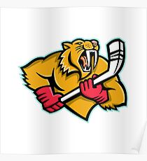 Saber Toothed Cat Ice Hockey Mascot Poster