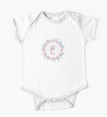 Monogram C Pretty Pastel Pink Flowers One Piece - Short Sleeve
