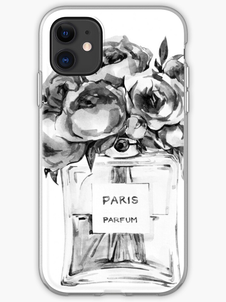 Perfume Bottle Watercolor Painting With Black And White Flowers Iphone Case Cover By Affordableartco Redbubble