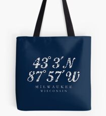 Milwaukee, Wisconsin Coordinates (Ancient White) Tote Bag
