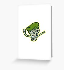 Green Beret Skull Ice Hockey Mascot Greeting Card