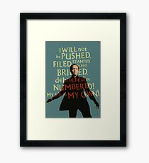 The Prisoner - I Will Not be PUSHED (Blue) Framed Print