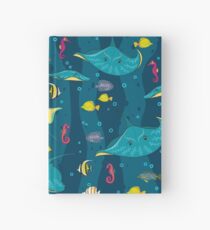 Decorative seamless pattern with sea fish on blue background. Hardcover Journal