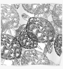 Turtles Swimming in monochrome black & white style Poster
