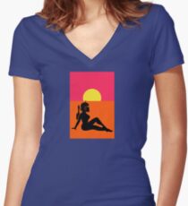 Pop Art Sexy Robot Girl Women's Fitted V-Neck T-Shirt