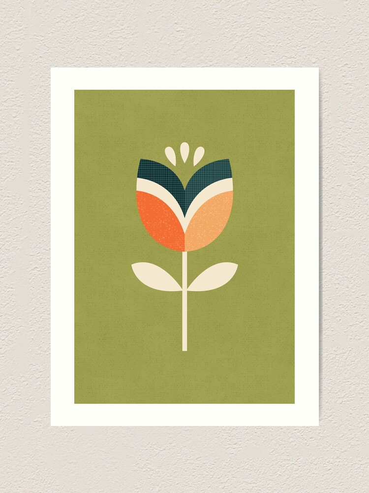 Alternate view of Retro Tulip - Orange and Olive Green Art Print