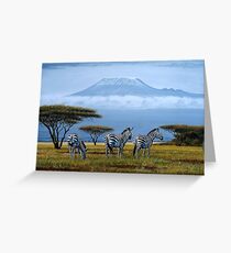 Beautiful art designs of Zebras at the foot of Mt. Kilimanjaro Greeting Card