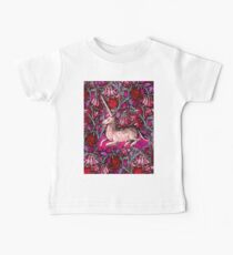 PINK UNICORN AMONG FLOWERS Red Pink Purple Medieval Floral Motifs Baby Tee