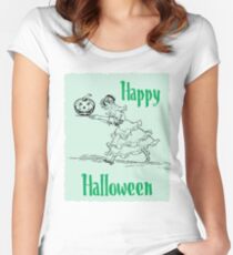 Halloween-böser Kürbis Tailliertes Rundhals-Shirt
