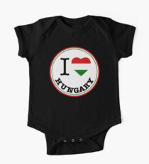 I Love Hungary, circle, sticker, black bg One Piece - Short Sleeve