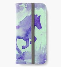 Blaues Aquarell Pferd iPhone Flip-Case/Hülle/Skin