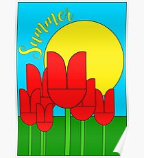 Summer with tulips - Vector Poster