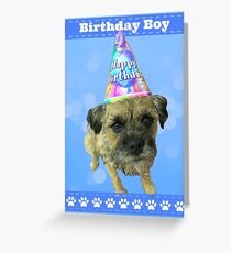 Border Terrier Birthday Boy Card Blue Greeting Card