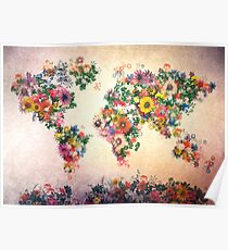 Póster mapa del mundo floral 4